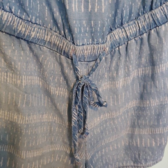 Bella Dahl Blue Chambray Tiki Stripe Off Shoulder Long Sleeve Romper Size Medium - Picture 7 of 8